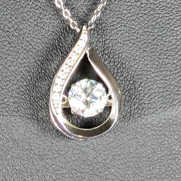 Silver Teardrop Pendant With 1 Carat Dancing Moissanite on 17.5" Chain - Picture 2 of 6
